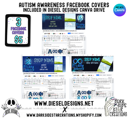 Autism Awareness Facebook Group Covers | Facebook Covers | Editable graphics included | Template | Canva | Set of 3