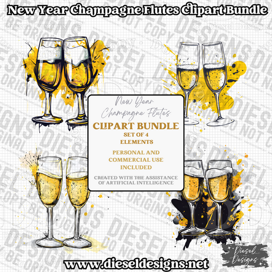 New Year Champagne Flutes Clipart & Elements Bundle | 300 DPI | Transparent PNG | Clipart & Elements |