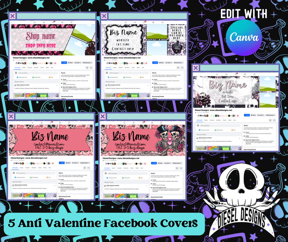 Anti Valentines Facebook Group Covers(5) | Facebook Covers | Editable graphics included | Template | Canva