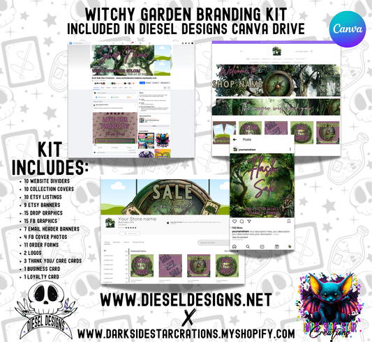 Witchy Garden Business Branding Kit | Website Kit | Business Card | Logo | Facebook Cover | Editable in Canva