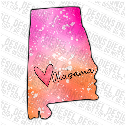 Alabama Heart Pink| 300 DPI | Transparent PNG