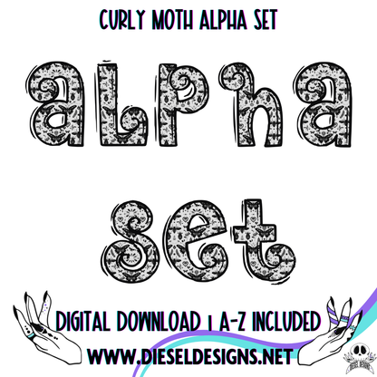 Curly Moth Alpha Set | 300 DPI | Transparent PNG | Alpha Set | A-Z Included |