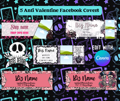 Anti Valentines Facebook Group Covers(5) | Facebook Covers | Editable graphics included | Template | Canva