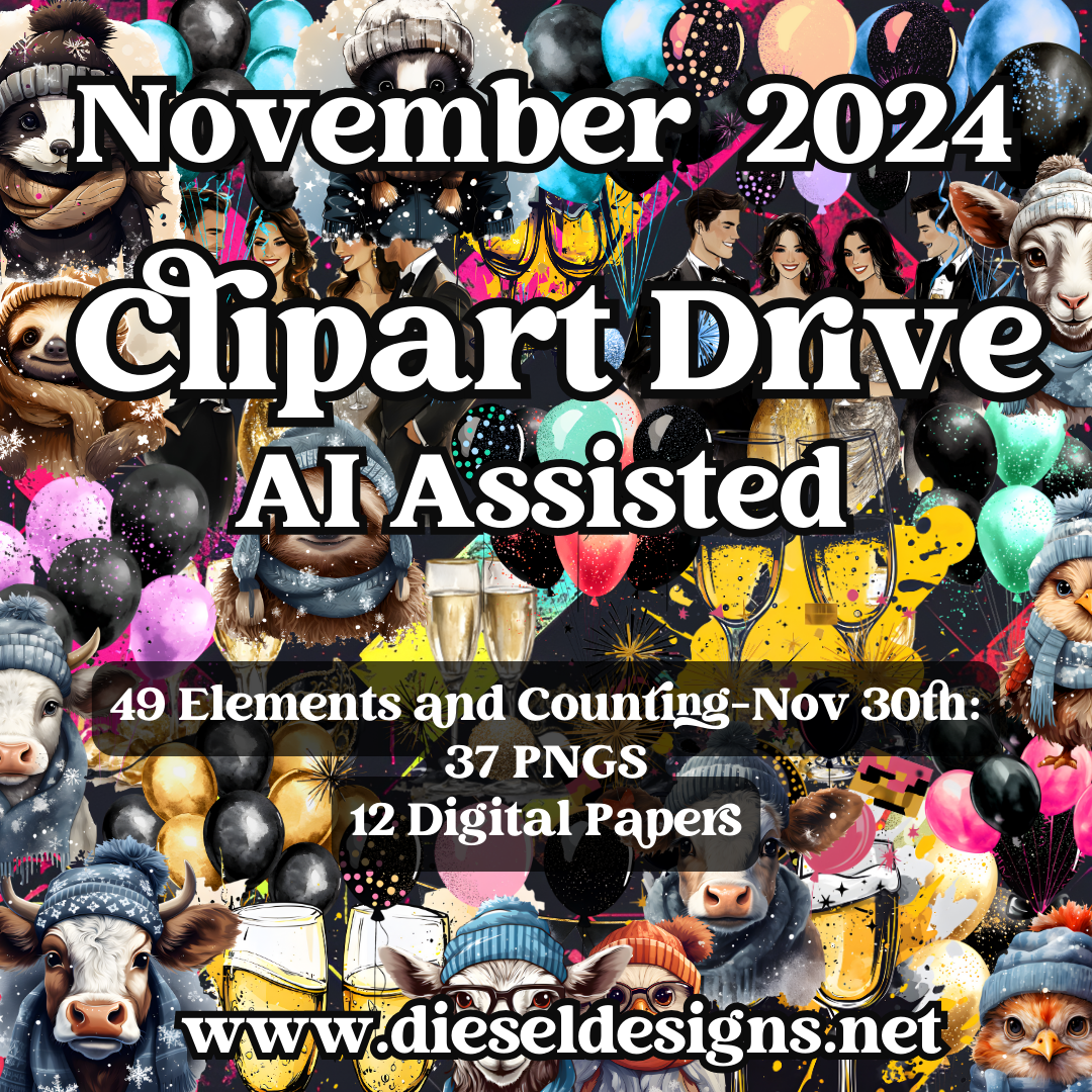 November 2024 Clipart Drive - AI Assisted | 300 DPI | Transparent PNG | Clipart