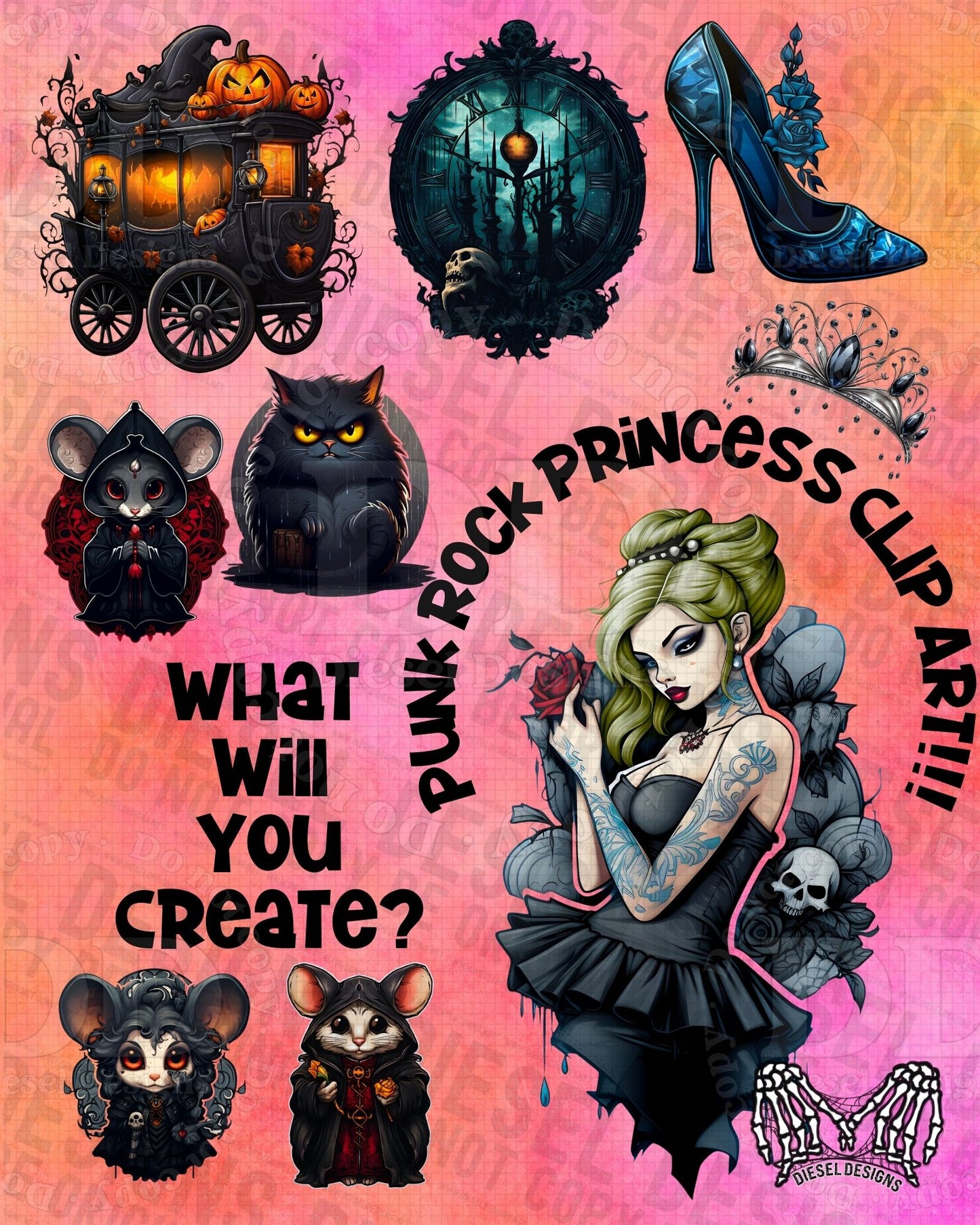 Punk Rock Princess AI Assisted Clipart | 300 DPI | Transparent PNG | Clipart | Bundle