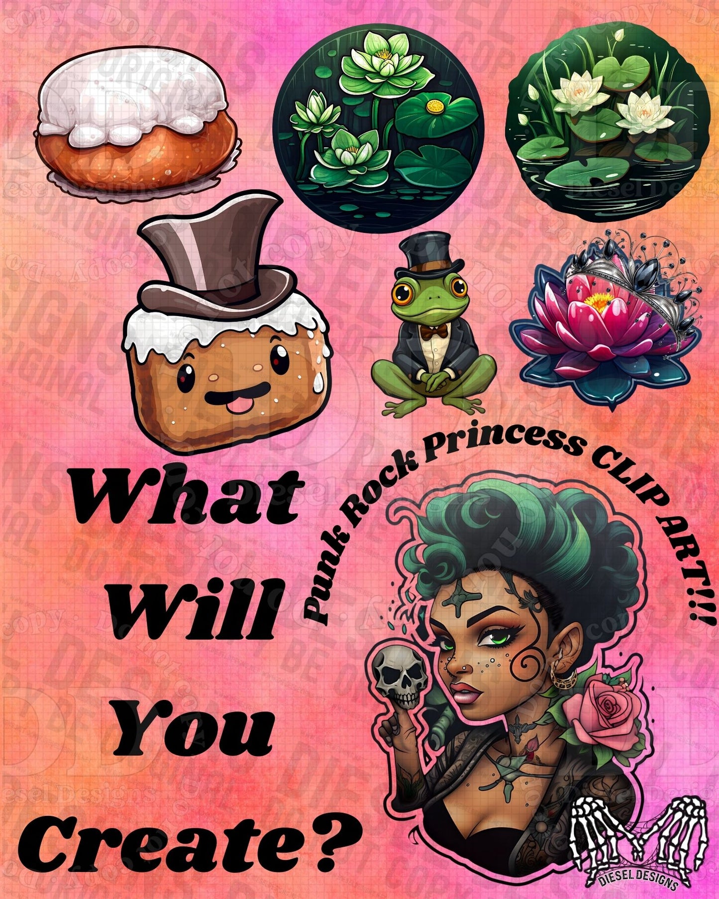 Punk Rock Princess AI Assisted Clipart | 300 DPI | Transparent PNG | Clipart | Bundle