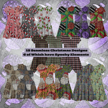 Christmas Seamless Bundle - Regular & Spooky | 300 DPI | PNG | 12" x 12" Seamless