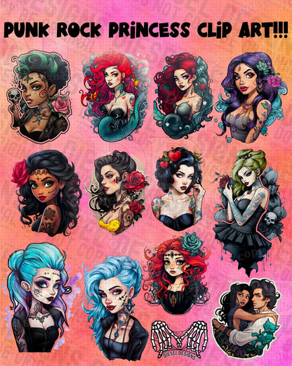 Punk Rock Princess AI Assisted Clipart | 300 DPI | Transparent PNG | Clipart | Bundle