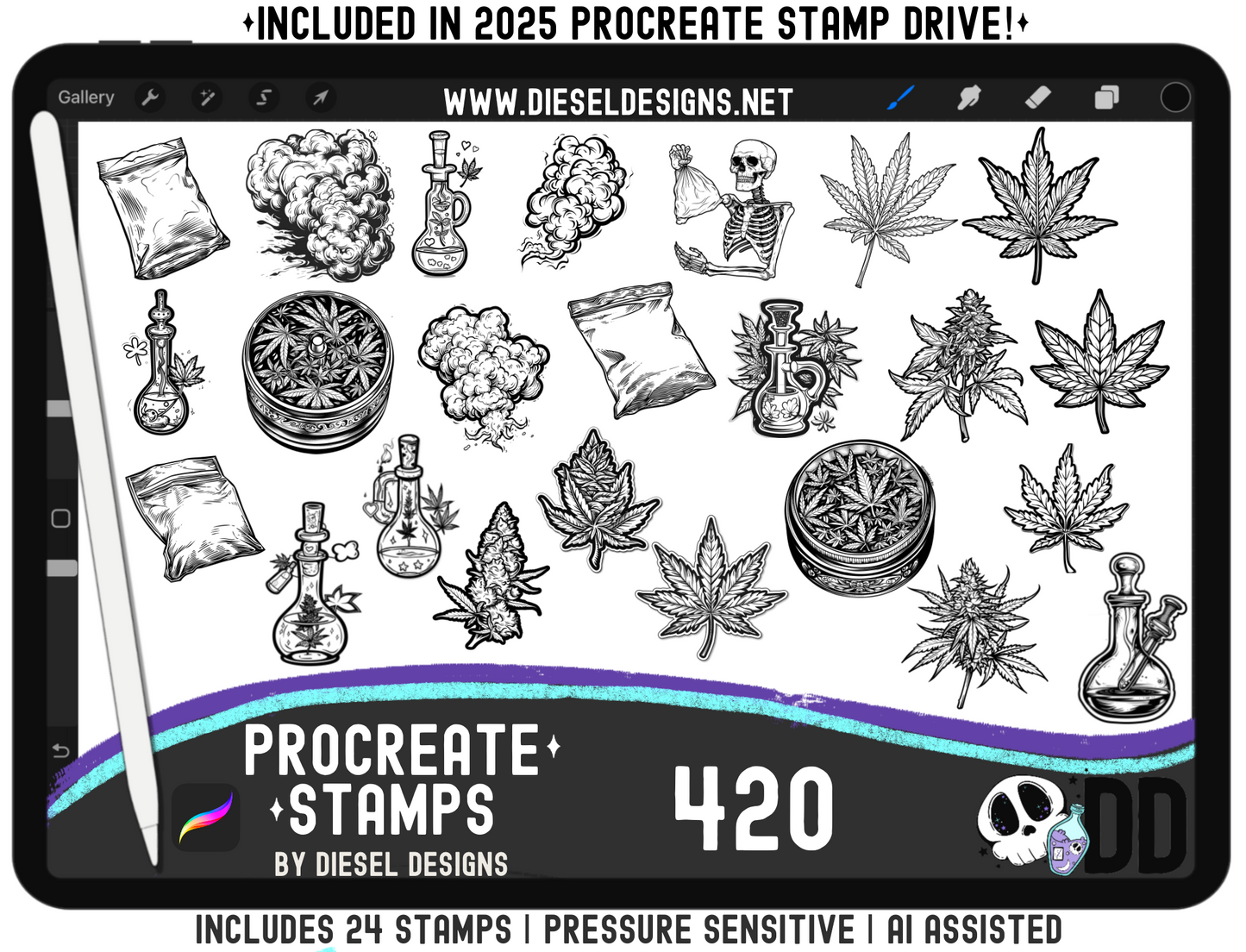 420 Stamp Set | PROCREATE BRUSHES/STAMPS | Digital File Only