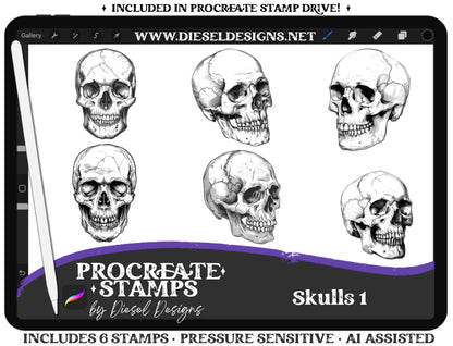 Skulls 1 | PROCREATE BRUSHES/STAMPS | Digital File Only