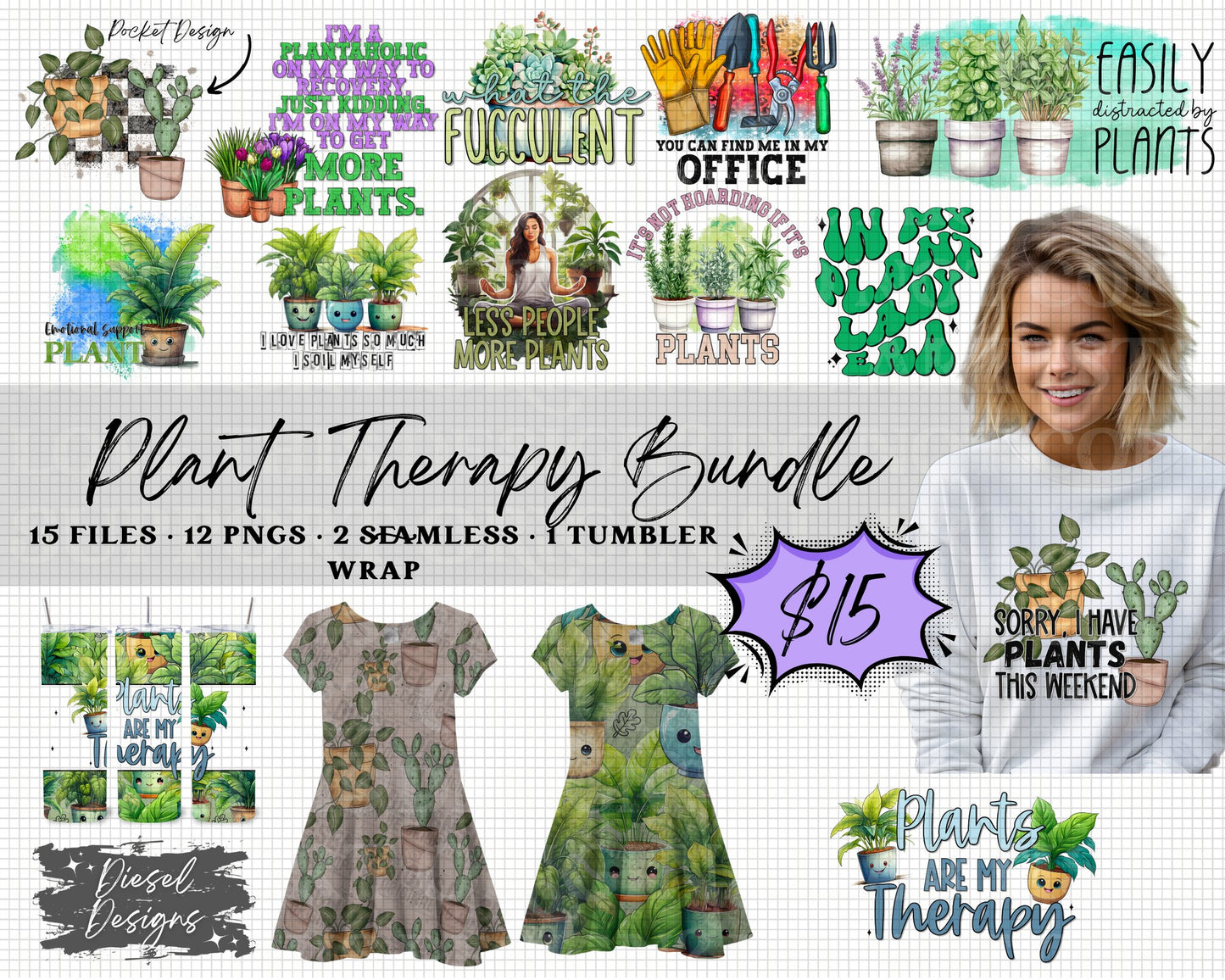 Plant Therapy Bundle | 300 DPI | PNG | Seamless | Tumbler Wraps