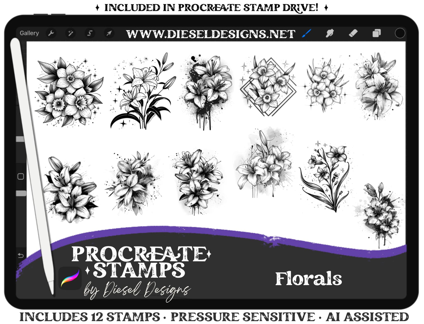 Floral Stampset | PROCREATE BRUSHES/STAMPS | Digital File Only