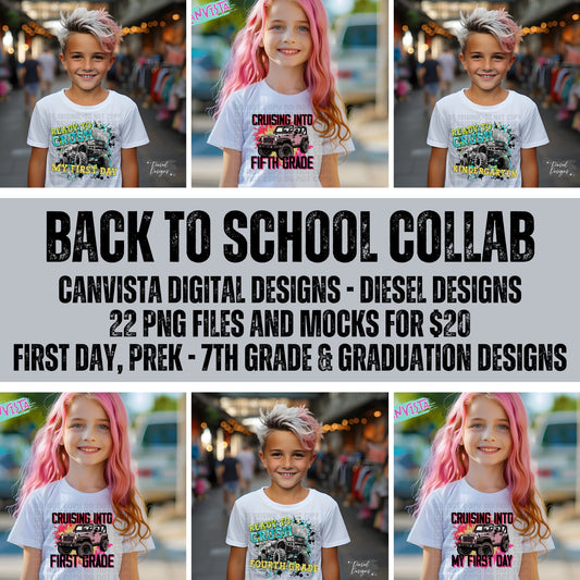 Back to School: Canvista & Diesel Designs | 300 DPI | PNG | Seamless | Tumbler Wraps | Collab | Digital File Only