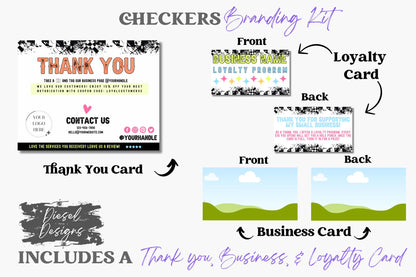 Checkers Branding Kit | Website Kit | Business Card | Logo | Facebook Cover | Editable in Canva