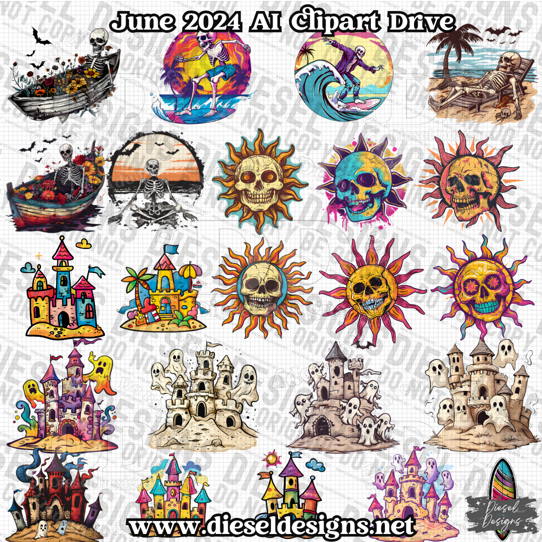 June 2024 Clipart Drive - AI Assisted | 300 DPI | Transparent PNG | Clipart