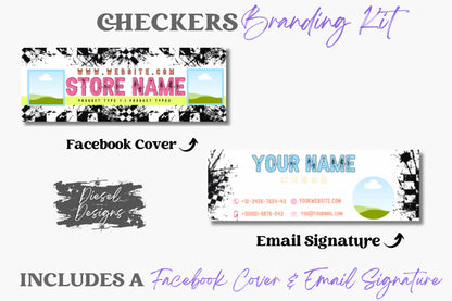 Checkers Branding Kit | Website Kit | Business Card | Logo | Facebook Cover | Editable in Canva