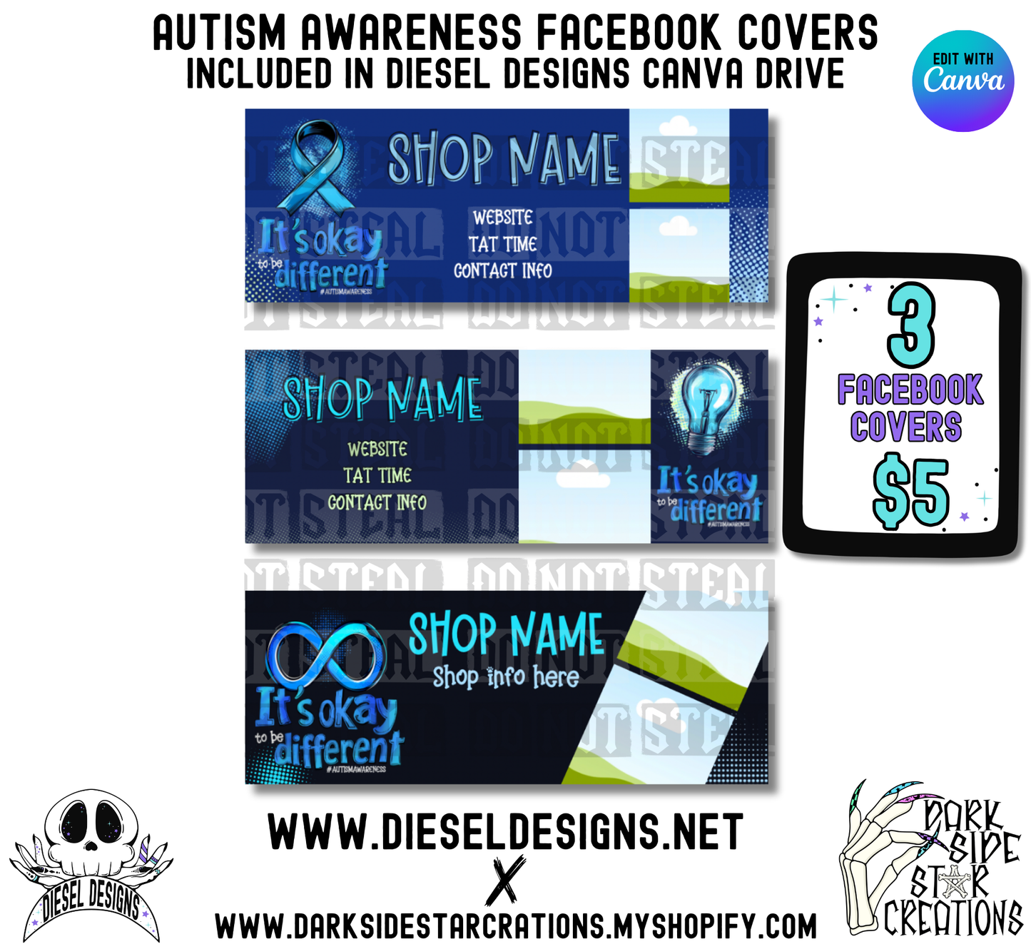 Autism Awareness Facebook Group Covers | Facebook Covers | Editable graphics included | Template | Canva | Set of 3