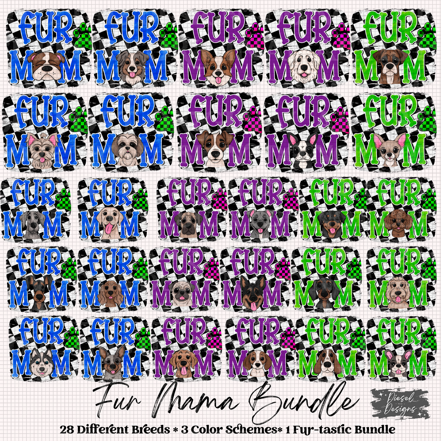 Fur Mom | 84 Files total | 300 DPI | PNG | Seamless | Tumbler Wraps | Digital File Only