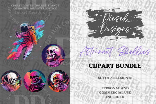 Astronaut Skellies AI assisted Clipart Bundle | 300 DPI | Transparent PNG | Clipart | Bundle