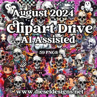 August 2024 Clipart Drive - AI Assisted | 300 DPI | Transparent PNG | Clipart