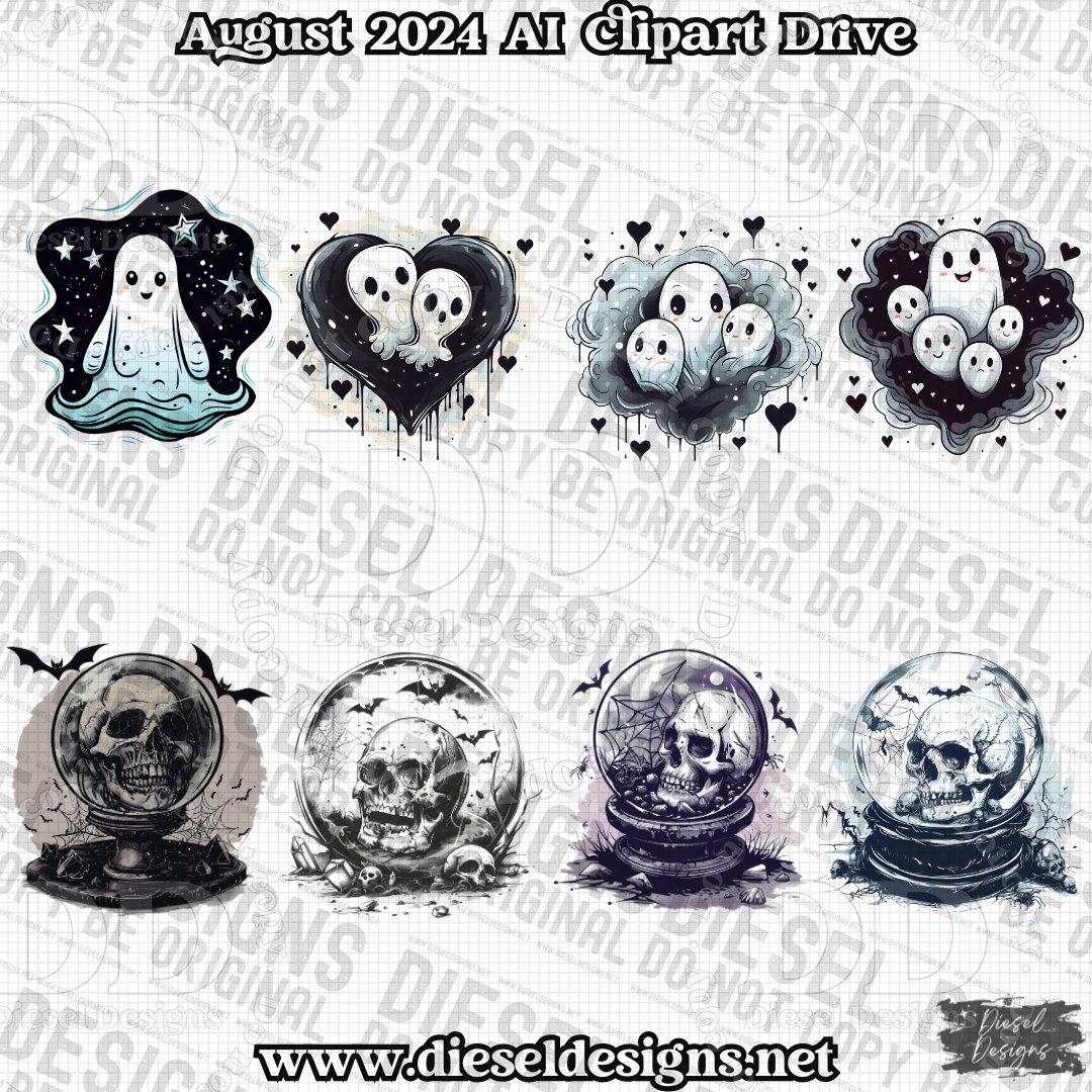 August 2024 Clipart Drive - AI Assisted | 300 DPI | Transparent PNG | Clipart