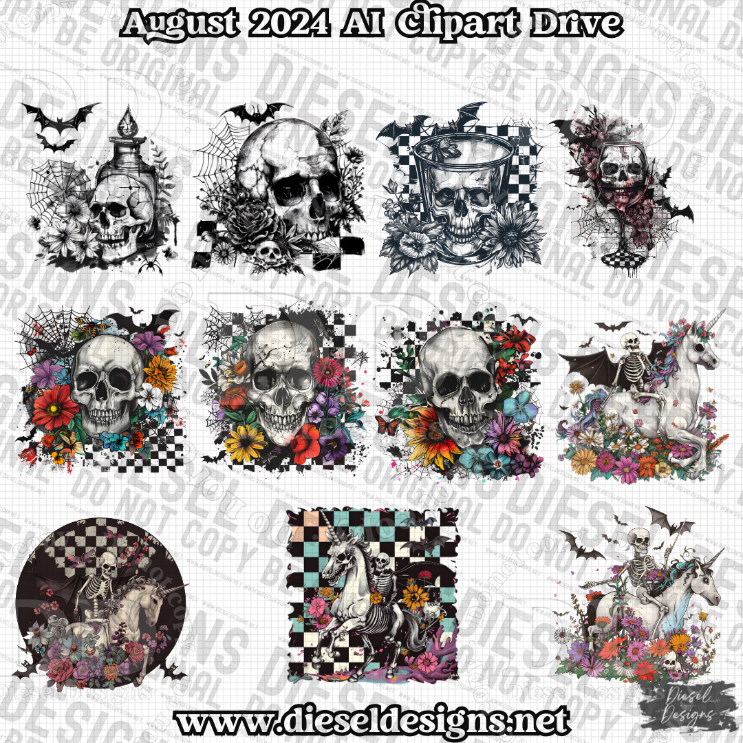 August 2024 Clipart Drive - AI Assisted | 300 DPI | Transparent PNG | Clipart