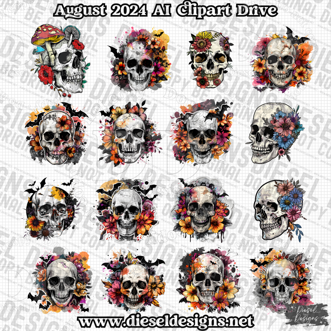 August 2024 Clipart Drive - AI Assisted | 300 DPI | Transparent PNG | Clipart