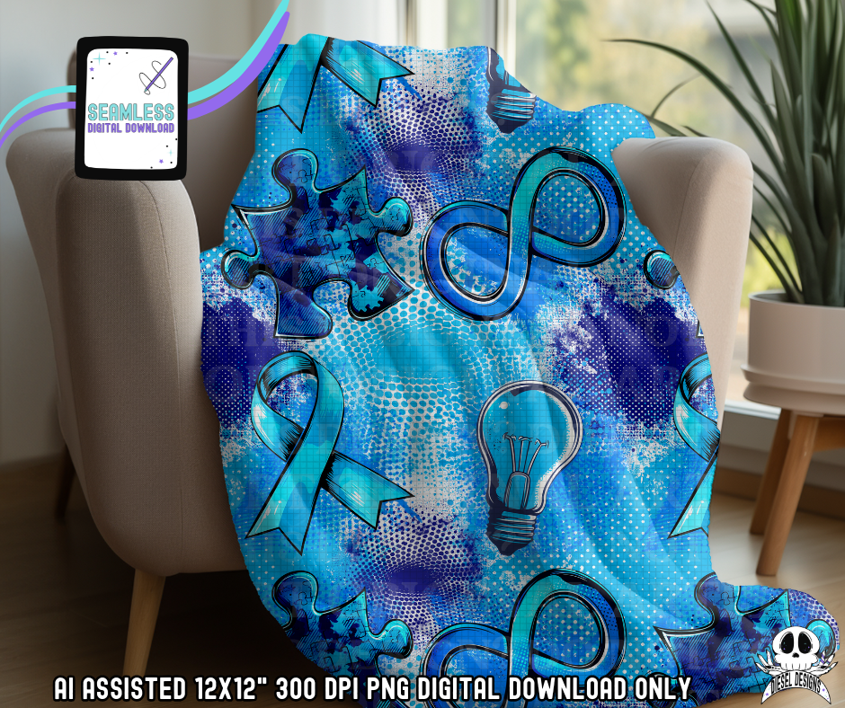 Autism Seamless Blue | Seamless File | 300 DPI | 12" x 12" | Digital File only