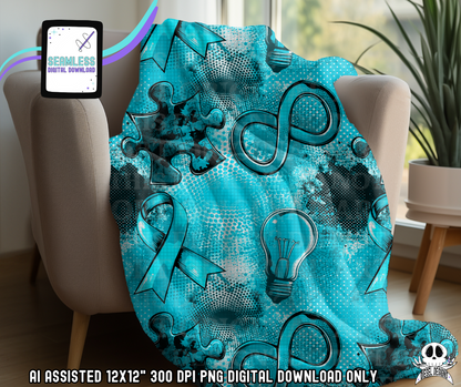 Autism Seamless Teal | Seamless File | 300 DPI | 12" x 12" | Digital File only