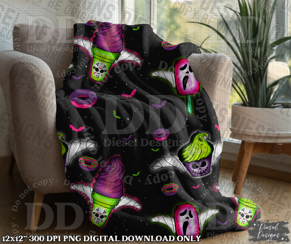 Black Spooky Sweets Seamless Designs | 300 DPI | Seamless 12"x12" | 2 sizes Included