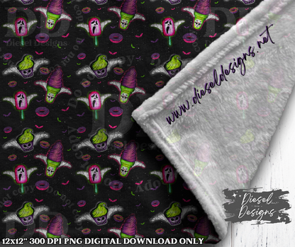 Black Spooky Sweets Seamless Designs | 300 DPI | Seamless 12"x12" | 2 sizes Included