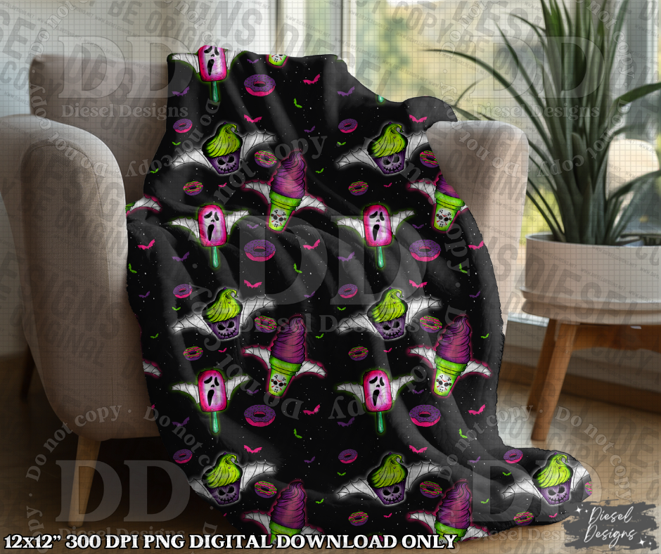 Black Spooky Sweets Seamless Designs | 300 DPI | Seamless 12"x12" | 2 sizes Included