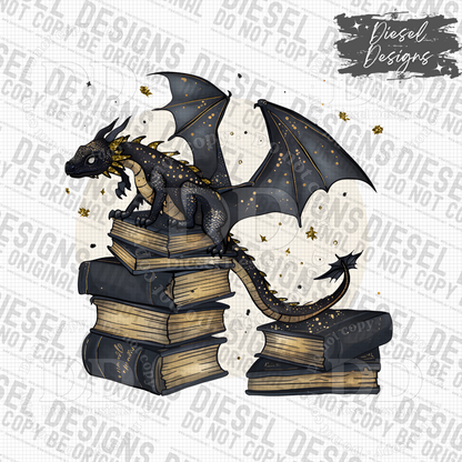 Book Dragon Gold PNG  | 300 DPI | Transparent PNG | Digital File Only