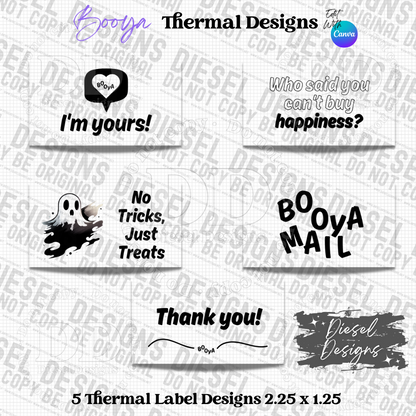 Booya Themed Thermal Designs Bundle of 5 Thermal Designs  ( 2.25 x 1.25 ) Bundle | Thermal Label | Edit in Canva | 2.25" x 1.25" | Bundles | Package Label