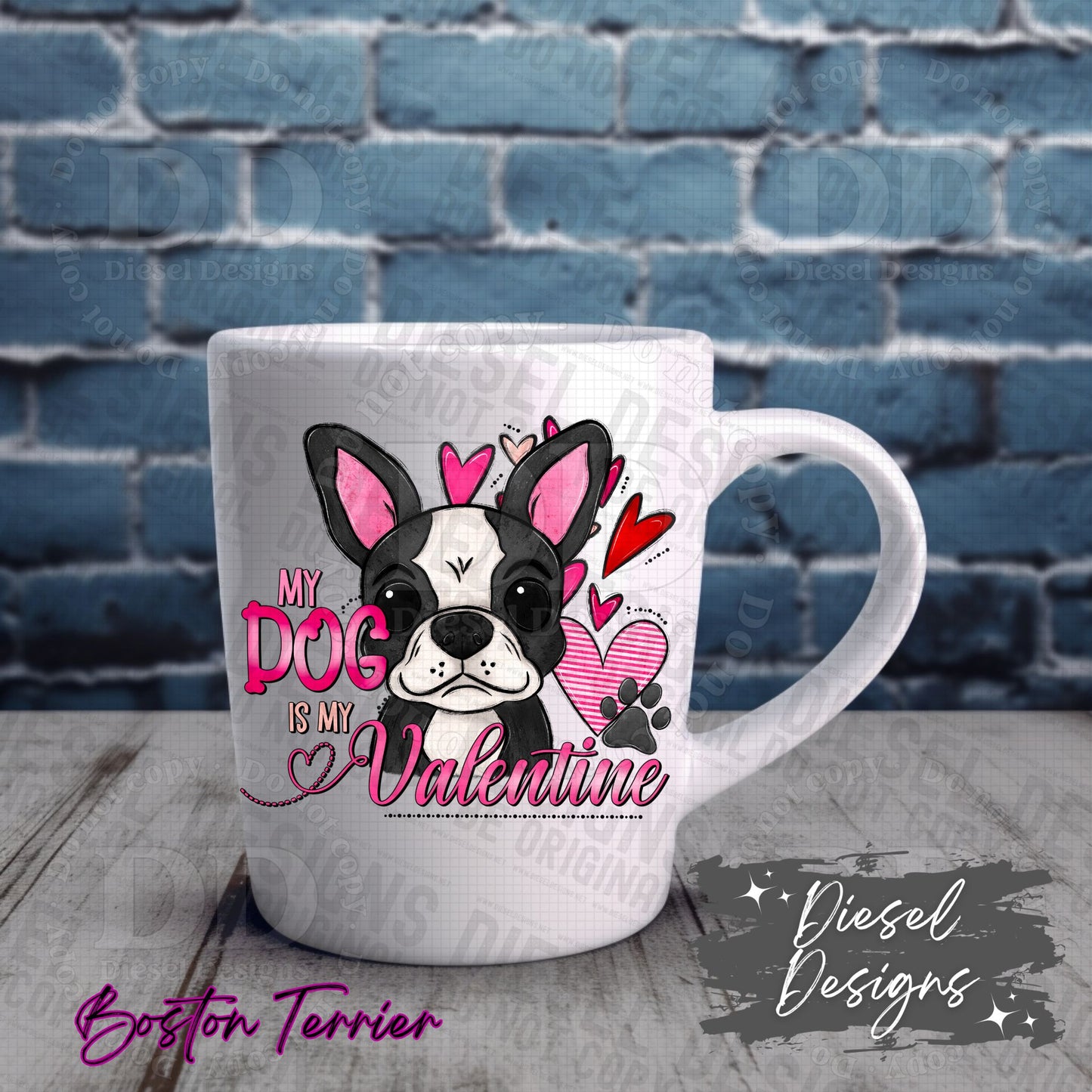 Valentine Dog - Boston Terrier  | 300 DPI | Transparent PNG | Digital File Only