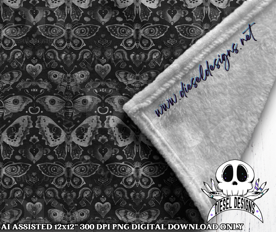 Busy Moth Grey Seamless | Seamless File | 300 DPI | 12" x 12" | Digital File only