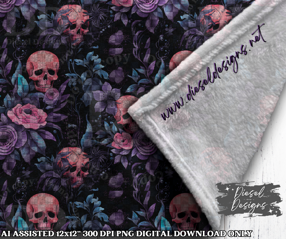 Checkered Fall Skulls Seamless Design | Seamless File | 300 DPI | 12" x 12" | Digital File only