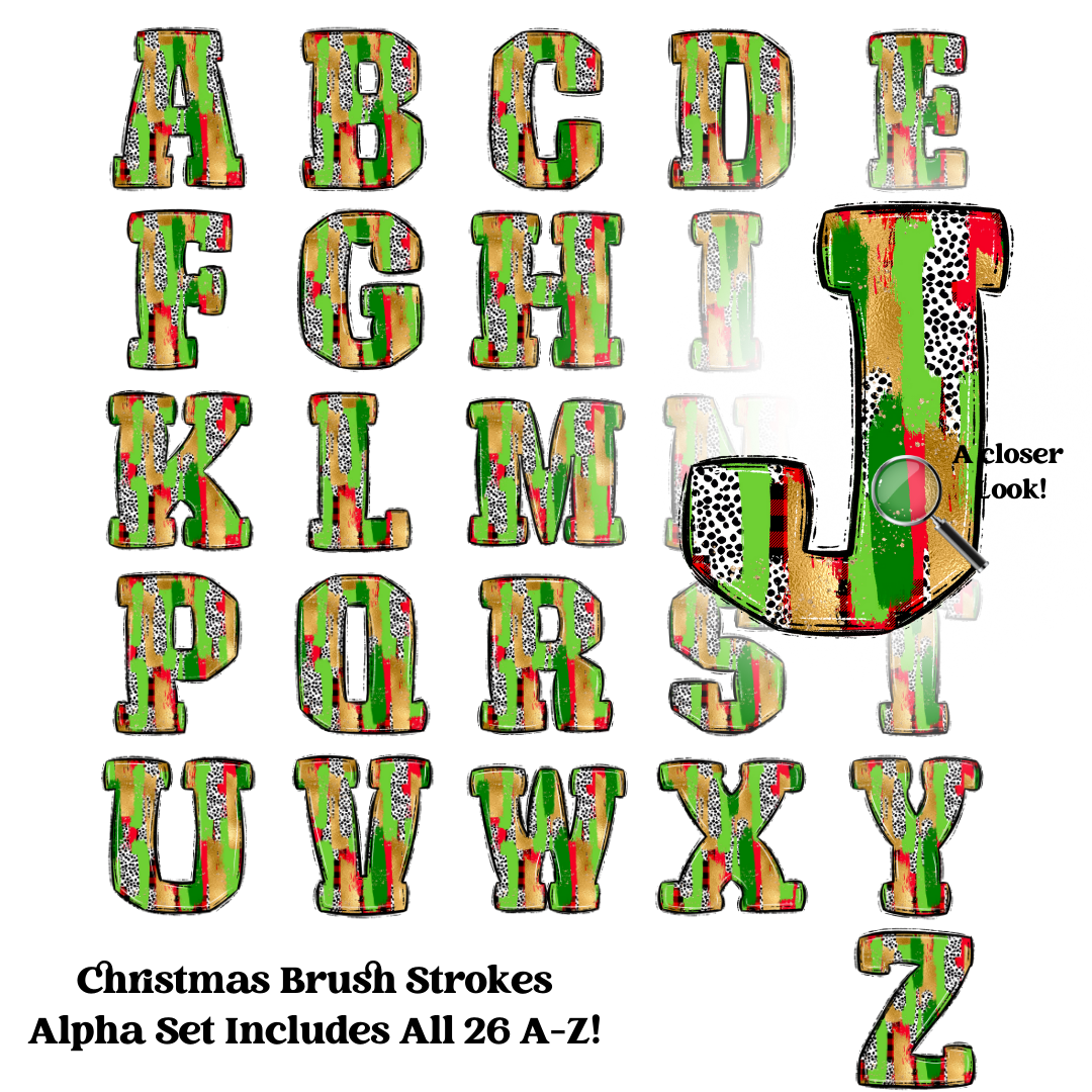 Christmas Brush Strokes Alpha Set | 300 DPI | Transparent PNG | Alpha Set | A-Z Included |