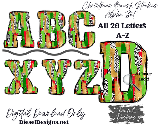 Christmas Brush Strokes Alpha Set | 300 DPI | Transparent PNG | Alpha Set | A-Z Included |