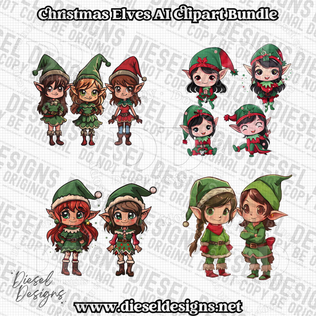 Christmas Elves AI assisted Clipart Bundle | 300 DPI | Transparent PNG | Clipart | Bundle