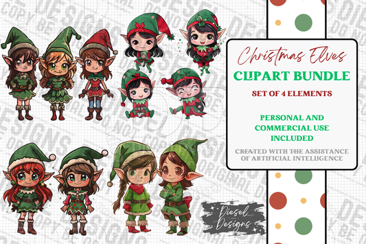 Christmas Elves AI assisted Clipart Bundle | 300 DPI | Transparent PNG | Clipart | Bundle