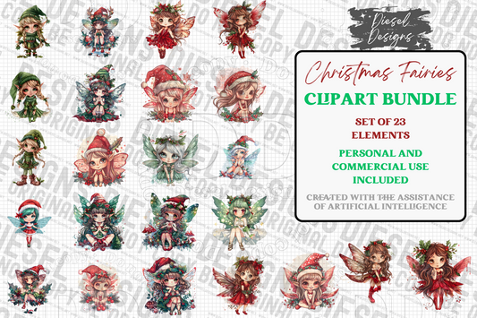 Christmas Fairies AI assisted Clipart Bundle | 300 DPI | Transparent PNG | Clipart | Bundle