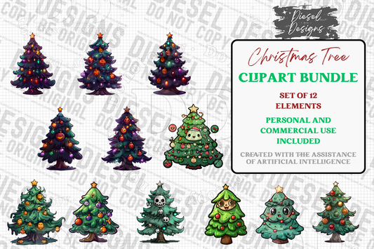 Christmas Tree AI assisted Clipart Bundle | 300 DPI | Transparent PNG | Clipart | Bundle