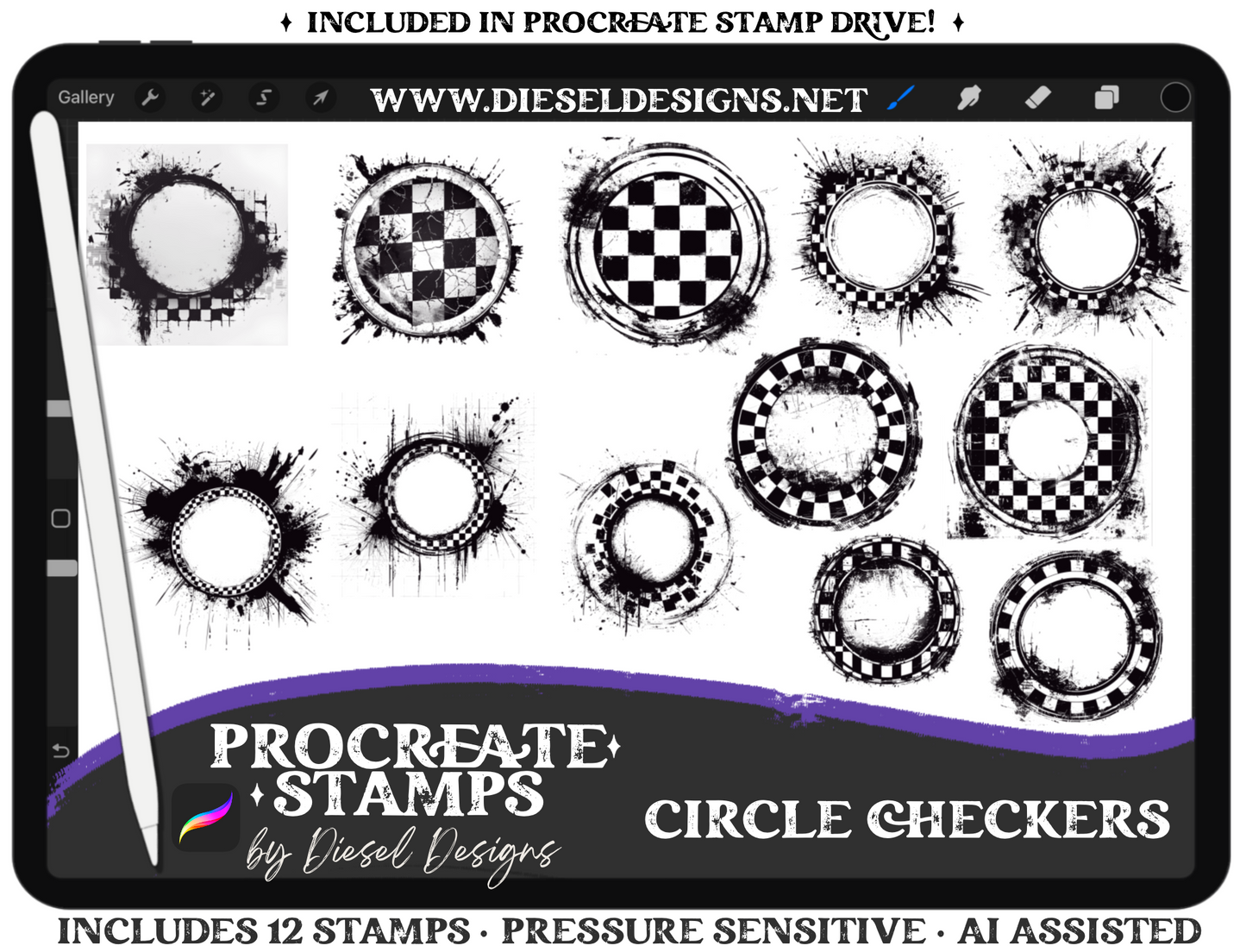 Circle Checkers Stamp Set | PROCREATE BRUSHES/STAMPS | Digital File Only