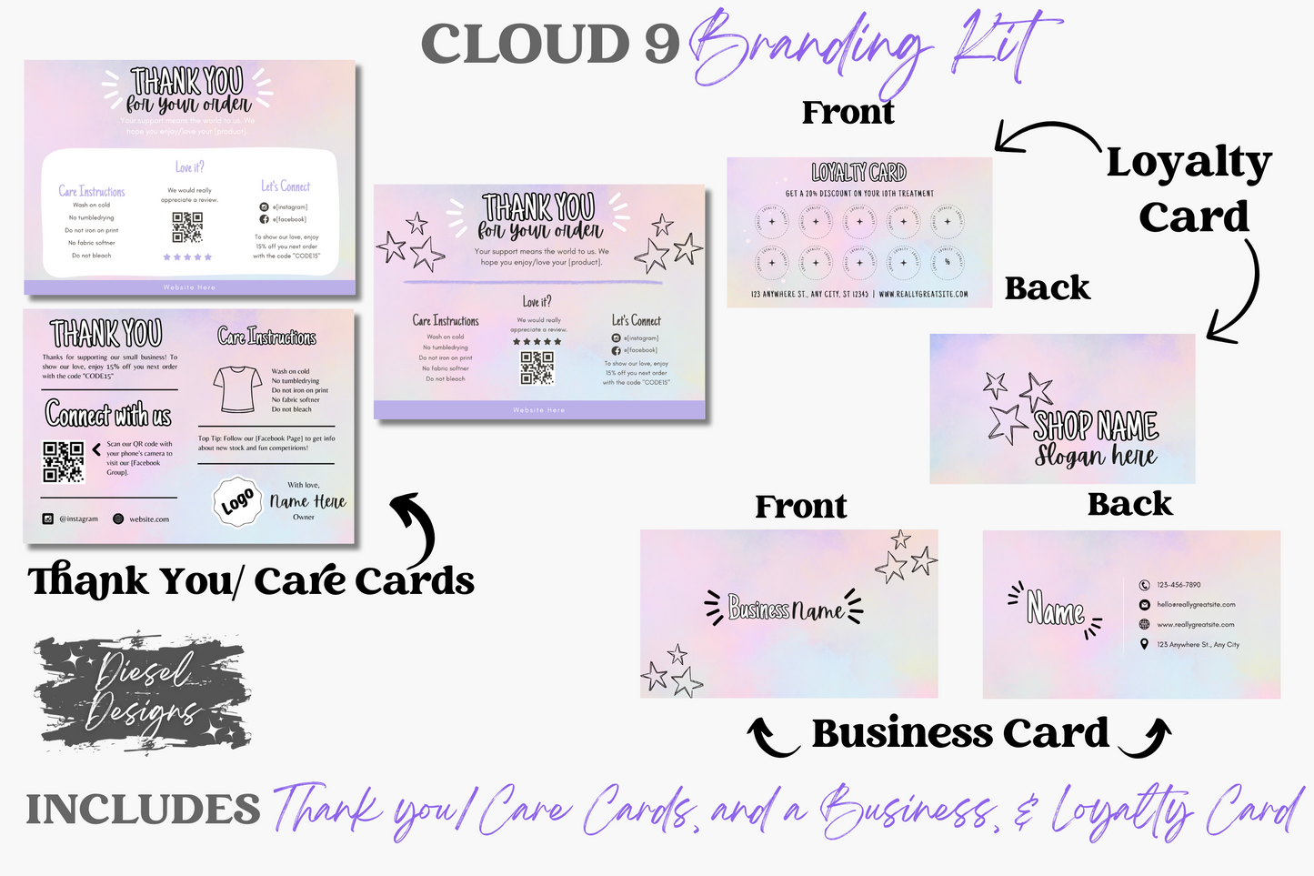 Cloud 9 Branding Kit | Website Kit | Business Card | Logo | Facebook Cover | Editable in Canva