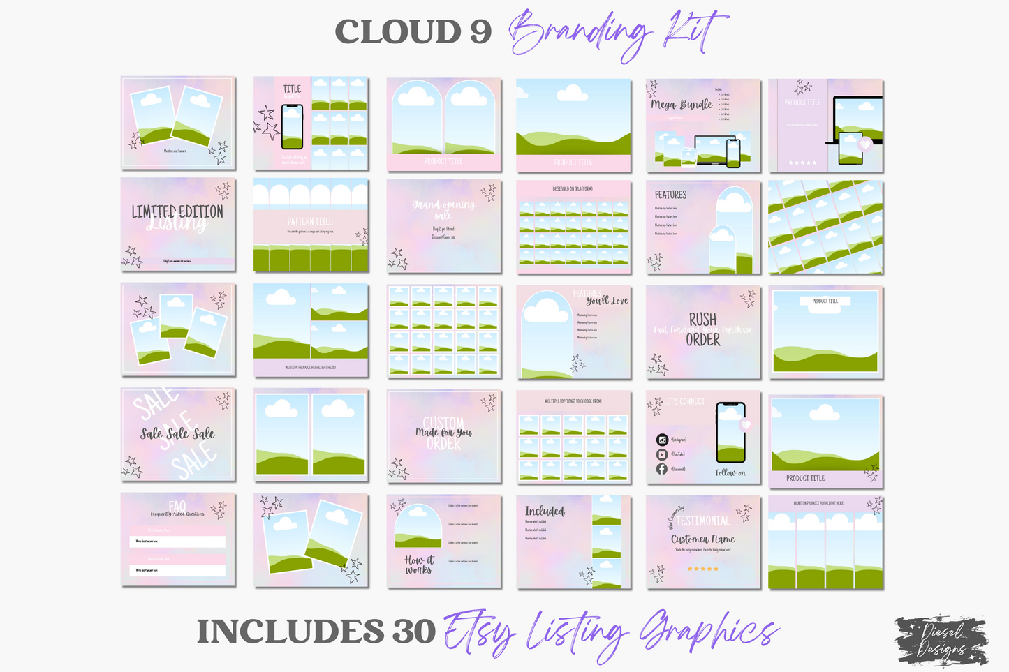 Cloud 9 Branding Kit | Website Kit | Business Card | Logo | Facebook Cover | Editable in Canva