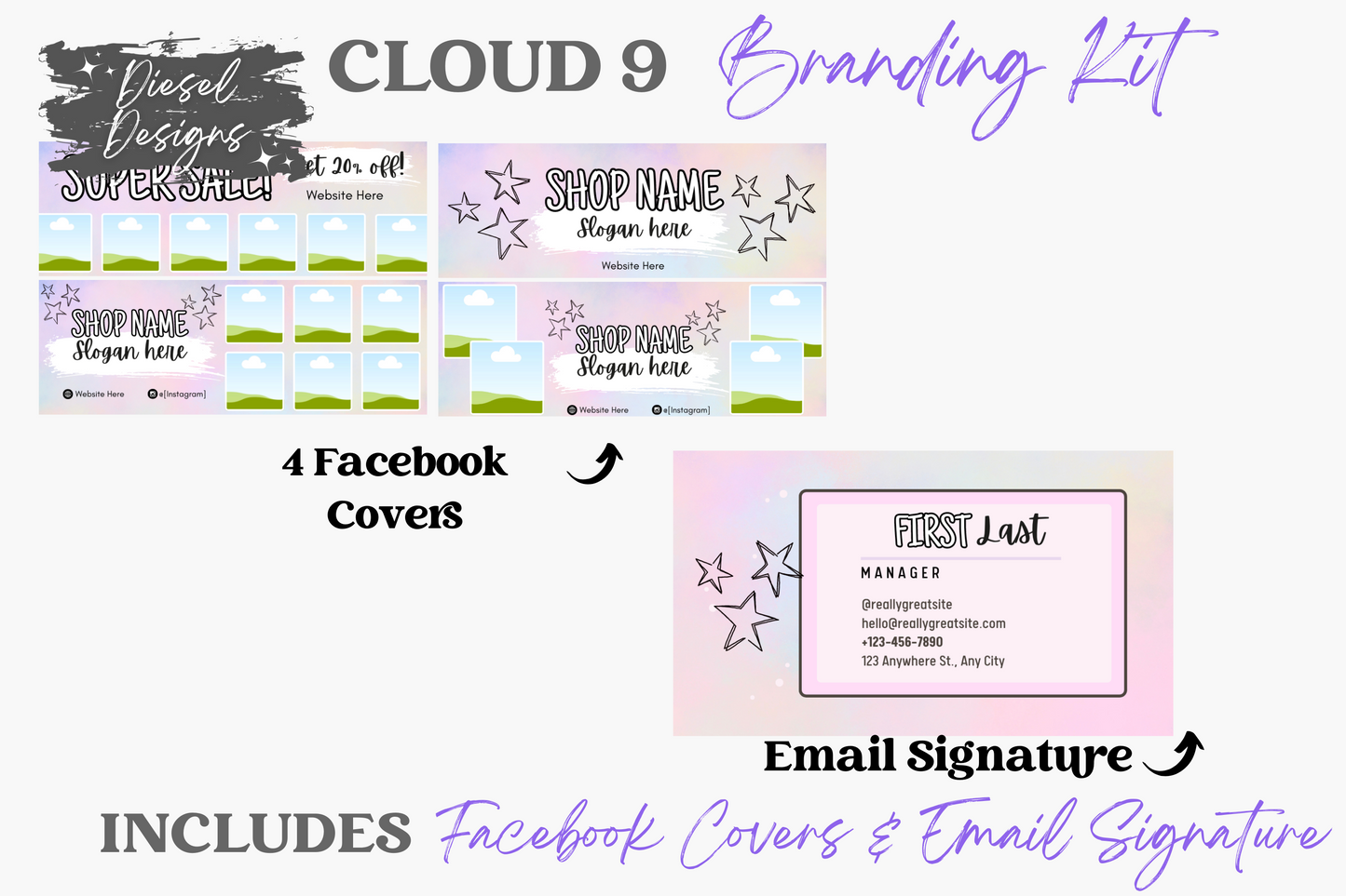 Cloud 9 Branding Kit | Website Kit | Business Card | Logo | Facebook Cover | Editable in Canva