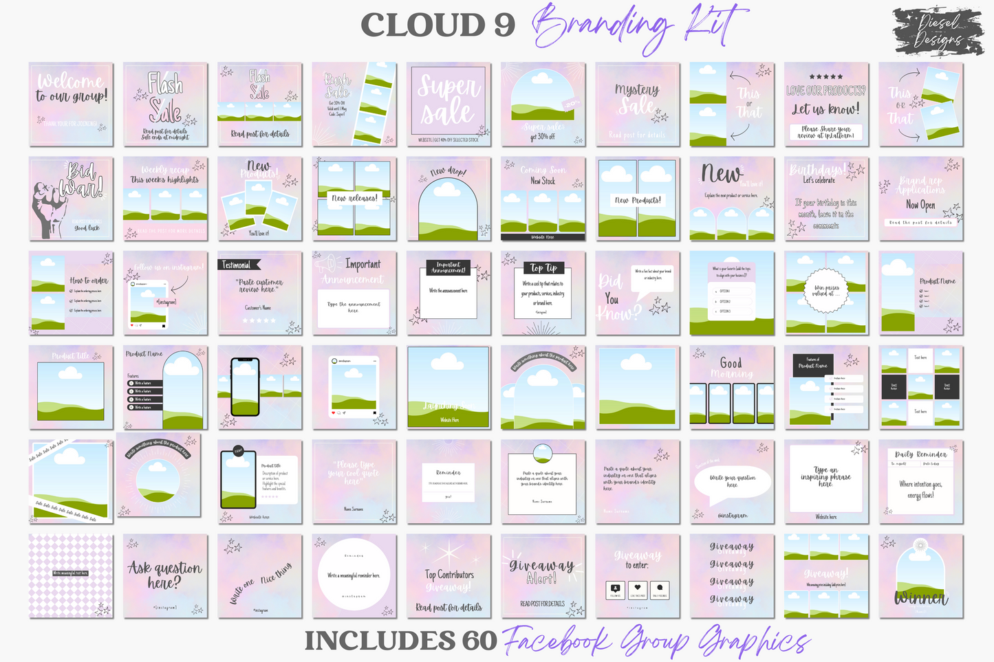 Cloud 9 Branding Kit | Website Kit | Business Card | Logo | Facebook Cover | Editable in Canva