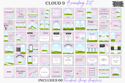 Cloud 9 Branding Kit | Website Kit | Business Card | Logo | Facebook Cover | Editable in Canva