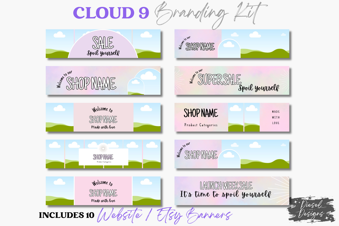 Cloud 9 Branding Kit | Website Kit | Business Card | Logo | Facebook Cover | Editable in Canva